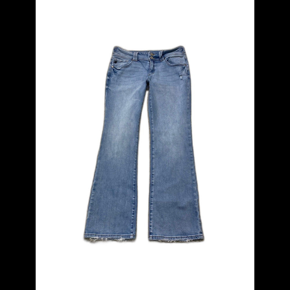 Kancan High Rise Double Button Lightly Distressed Boot Cut Stretch Jeans Size 31